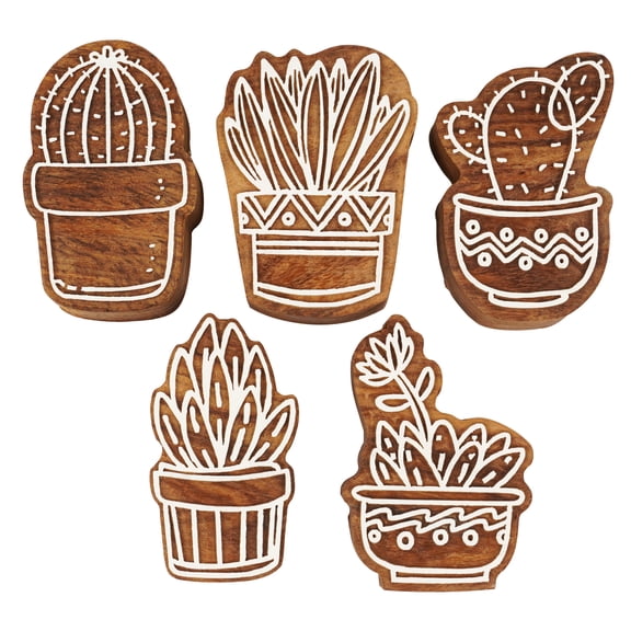 IBA Indianbeautifulart TextilePrintingBlockCactusHand CarvedWoodenStampWoodBlockPrintingTextile Stamps For Fabric/ PotteryBlocks-3 Inches