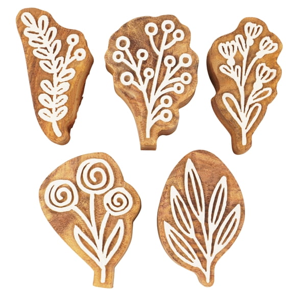 IBA Indianbeautifulart TextilePrintingBlockFern LeavesHand CarvedWoodenStampWoodBlockPrintingTextile Stamps For Fabric/ PotteryBlocks-2.5 Inches