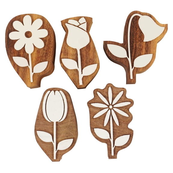 IBA Indianbeautifulart TextilePrintingBlockFlowerHand CarvedWoodenStampWoodBlockPrintingTextile Stamps For Fabric/ PotteryBlocks-2.5 Inches