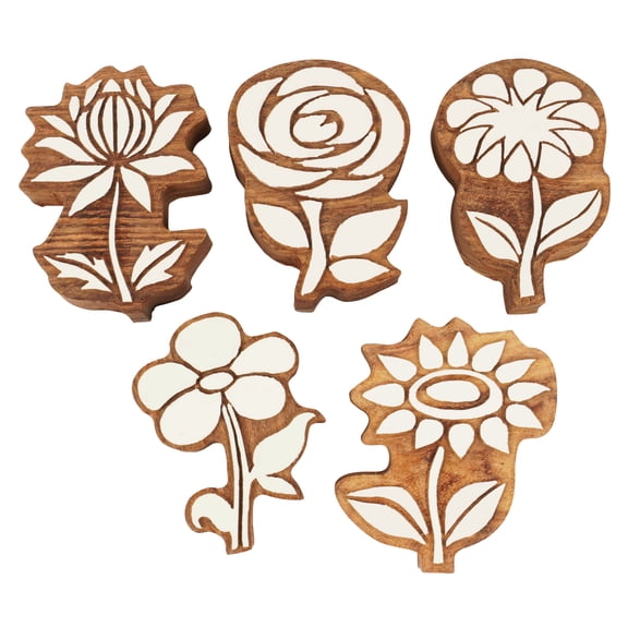 IBA Indianbeautifulart TextilePrintingBlockFlowerHand CarvedWoodenStampWoodBlockPrintingTextile Stamps For Fabric/ PotteryBlocks-2.5 Inches