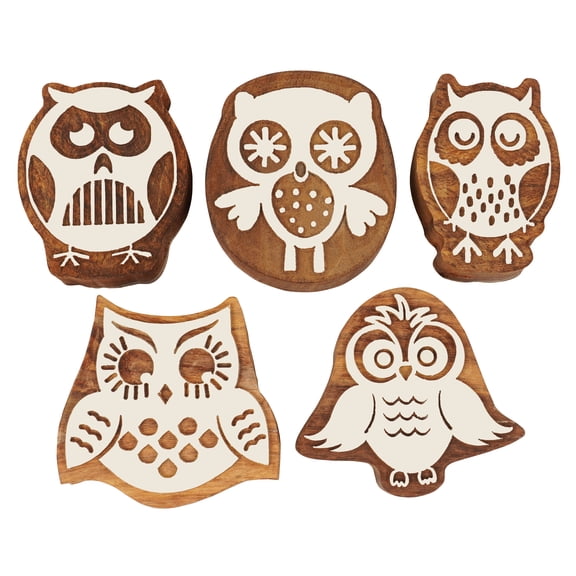 IBA Indianbeautifulart TextilePrintingBlockOwlHand CarvedWoodenStampWoodBlockPrintingTextile Stamps For Fabric/ PotteryBlocks-2.5 Inches