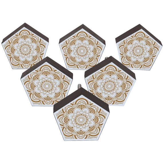IBA Indianbeautifulart White Engraved Knobs Wooden Wardrobe Knobs Cabinet Drawer Pull 10 Pcs
