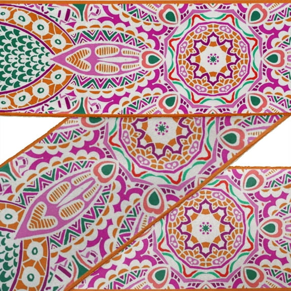 IBA Indianbeautifulart White Mandala Kaleidoscope Printed Ribbon Trim 9 Yards Velvet Fabric Laces For Crafts Sewing Accessories 4 Inches