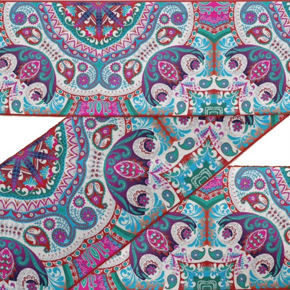 IBA Indianbeautifulart White Paisley & Mandala Kaleidoscope Fabric Laces For Crafts Printed Velvet Trim Fabric Sewing Border Ribbon Trims 9 Yards 3 Inches
