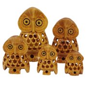 IBA Indianbeautifulart Wooden Undercut Owl Beautiful Handmade Carving Animal Figurines Decorations Set Of 5 Home & Table Top Decoration