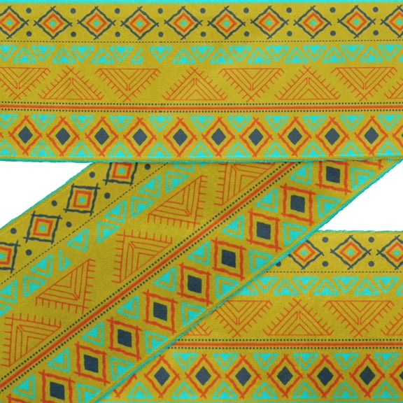IBA Indianbeautifulart Yellow Aztec Geometric Fabric Laces For Crafts Printed Velvet Trim Fabric Sewing Border Ribbon Trims 9 Yards 2 Inches