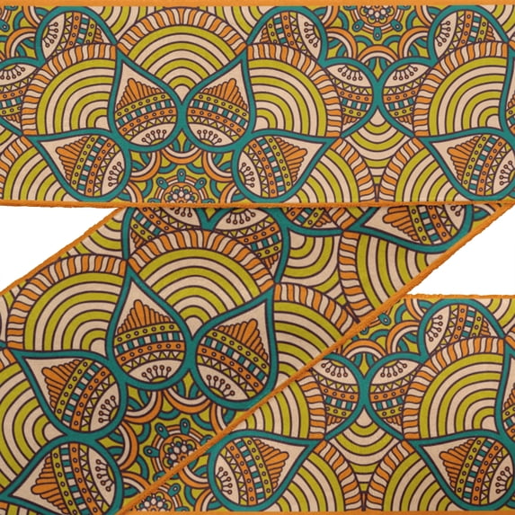 IBA Indianbeautifulart Yellow Mandala Kaleidoscope Velvet Trim Fabric Sewing Fabric Lace Dressmaking Printed Sewing Lace 9 Yards 3 Inches
