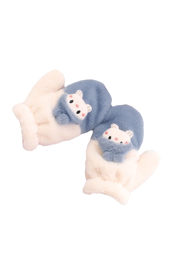1 Pair Cartoon Hands Gloves Plush Fluffy Inner Moisture Absorption Winter Wear