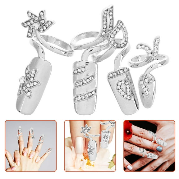IBASETOY Removable Nail Rings Nail Tips Silver Alloy 1 Set