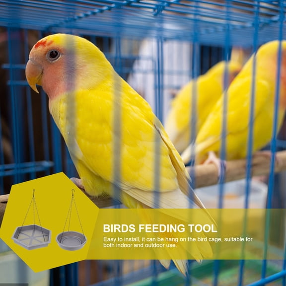 IBASETOY 1Set Hanging Grey Bird Food Bowl Water Container Sturdy Lightweight Pet Bird Feeding Dish