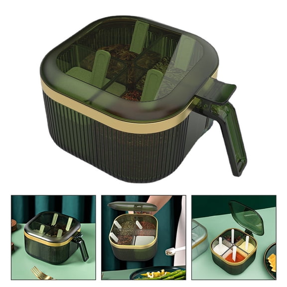IBASETOY 1Set Green Multi Grids Seasoning Box with Lid for Salt Pepper Storage and Kitchen Use