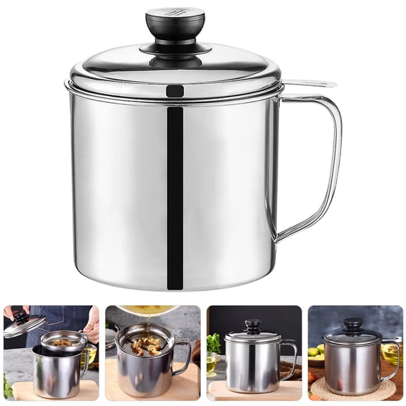 IBASETOY 1Set Silver Stainless Steel Cooking Oil Filter Pot for Efficient Grease Separation