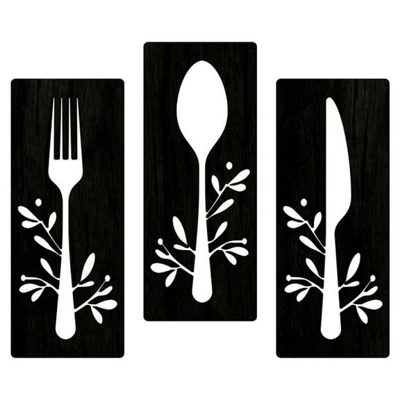 IBASETOY 1Set Elegant Black Wood Fork Spoon Cutter Sign for Dining Room Restaurant Decor