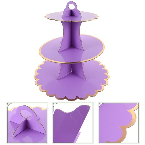 IBASETOY 1Set Multi Layer Cardboard Cupcake Holder 3 Tier Cake Tower Violet for Parties