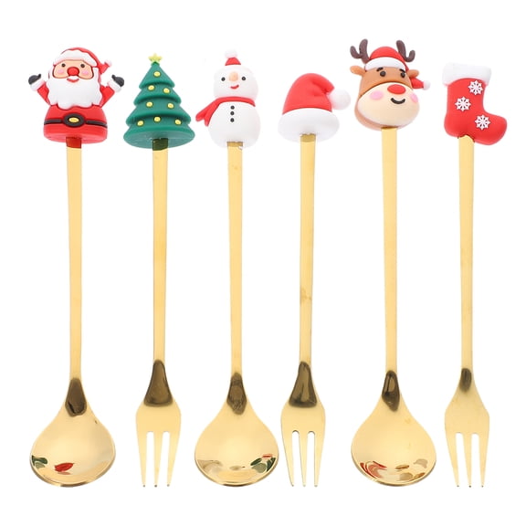 IBASETOY 1 Set of Christmas Themed Party Dinnerware Kit Red Stainless Steel Utensil Set for Home Decoration