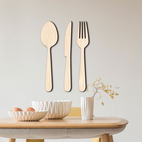 IBASETOY 1Set Rustic Beige Kitchen Wall Decor Wooden Fork Spoon Sign for Farmhouse Dining Room