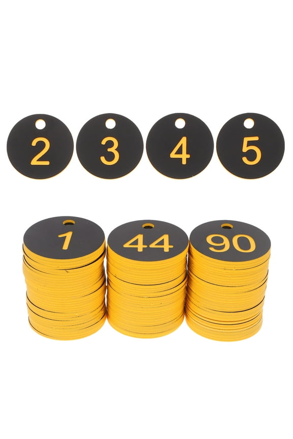 100Pcs Numbered Plastic Number Tags Black with Holes for Keychains Locker and Luggage Organization