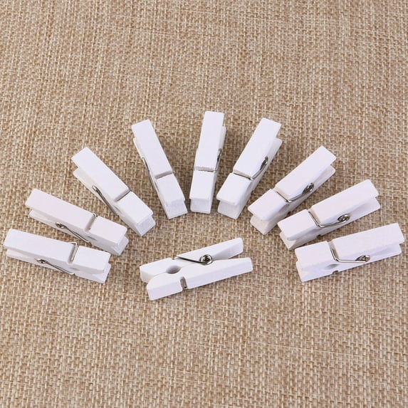 IBASETOY 100pcs Clothes Pin Photo Display Mini Wooden Photo Clips White for Craft Projects Office Use