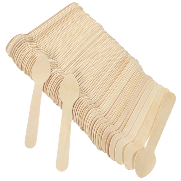 IBASETOY  Beige Wooden Spoons for Tea Ceremony Ice Cream Dessert Tasting 100Pcs