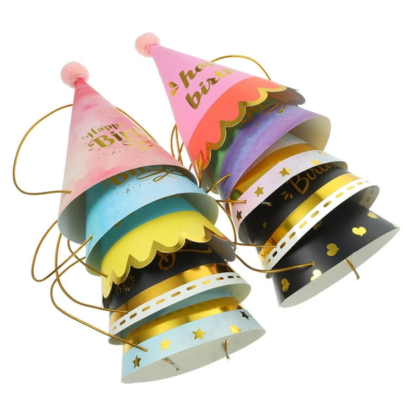 IBASETOY 10Pcs Birthday Celebration Hats Assorted Color Paper Hat for Happy Birthday