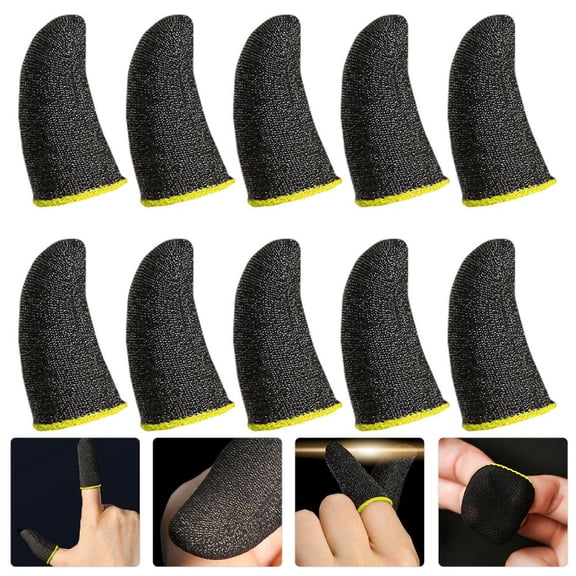 IBASETOY 10Pcs Cell Phone Gaming Finger Sleeves Black Silver Fiber for Gamers Home Gaming