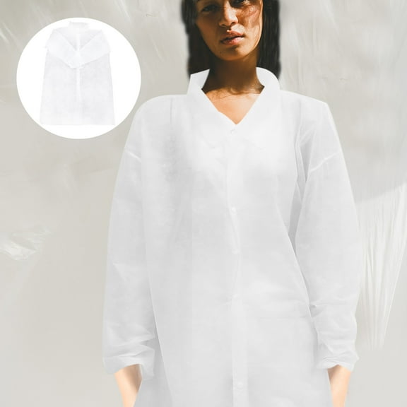 IBASETOY 10Pcs Disposable White Laboratory Coat Long Sleeve Non Woven Fabric Working Clothes for Laboratory Use
