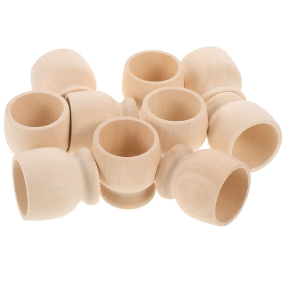 IBASETOY 10Pcs Wood Egg Cup Blank Design for Interesting Egg Cup Home Decor Festival