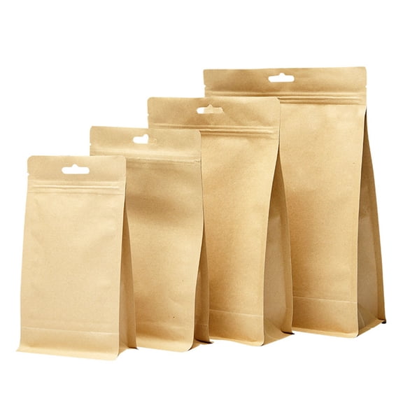 IBASETOY 10Pcs Food Grade Kraft Paper Bag Self Sealing Tea Sealed Pouch Khaki Color