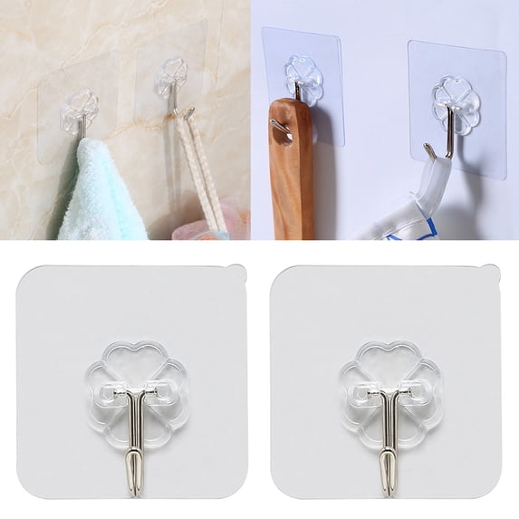 IBASETOY 10Pcs Wall Hook for Kitchen and Bathroom PVC Material Easy to Remove and Reuse Without Drilling