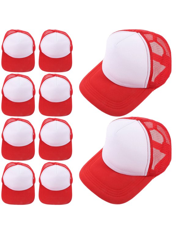 10Pcs Red Blank Mesh Baseball Hats Easy DIY Heat Transfer Caps for Outdoor and Casual Fashion