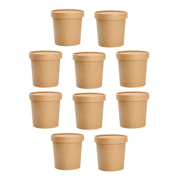IBASETOY Kraft Paper Soup Cups 10Sets Khaki Disposable for Soup and Porridge with Lids