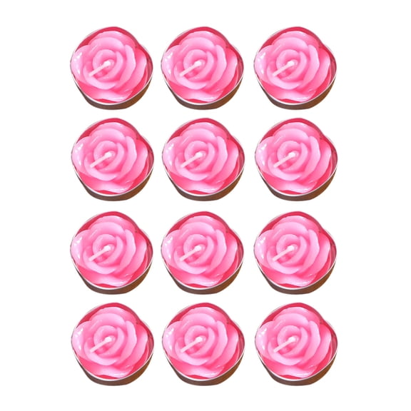 IBASETOY 12 Pcs Rose Flower Smokeless Candles 2 Hours Floating Candles for Wedding Birthday Party Decorations Baby Showers Pink