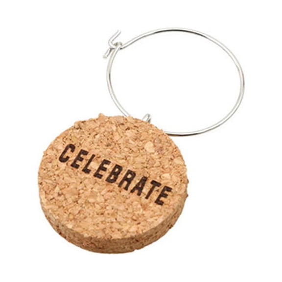 IBASETOY 12Pcs Cork Glass Charms Drink Markers for Holidays Parties with Chocolate Wood Material
