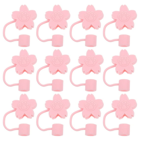 IBASETOY 12Pcs Reusable Pink Silicone Straw Tips Cover Straw Dust Plugs for Events