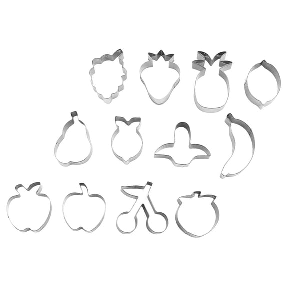 IBASETOY 12Pcs Stainless Steel Cookie Cutter Set Metal Biscuit Molds for Baking Fruit Shaped Creative Design