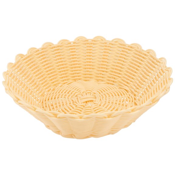 IBASETOY 1Pc Plastic Fruit Basket in Khaki Simulated Rattan Weaving for Home Storage and Snacks