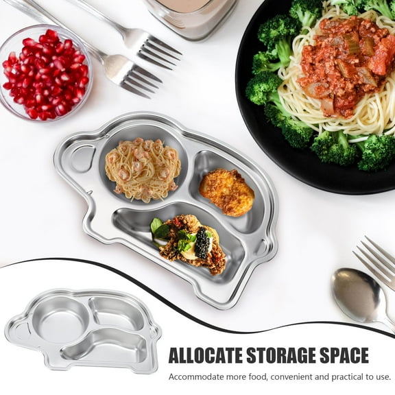 IBASETOY 1PC Kid Plates with Dividers Stainless Steel 304 Food Grade Safety Feeding Plate for Travel