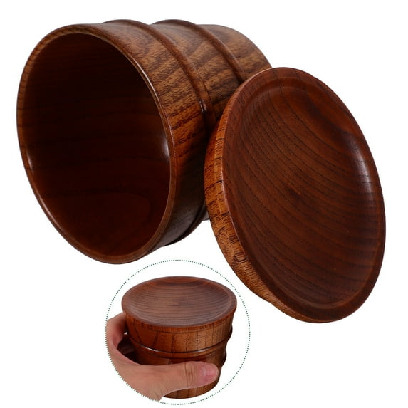 IBASETOY Wood Cup Dark Brown Sleek Design for Home Use Spill-Proof Lid