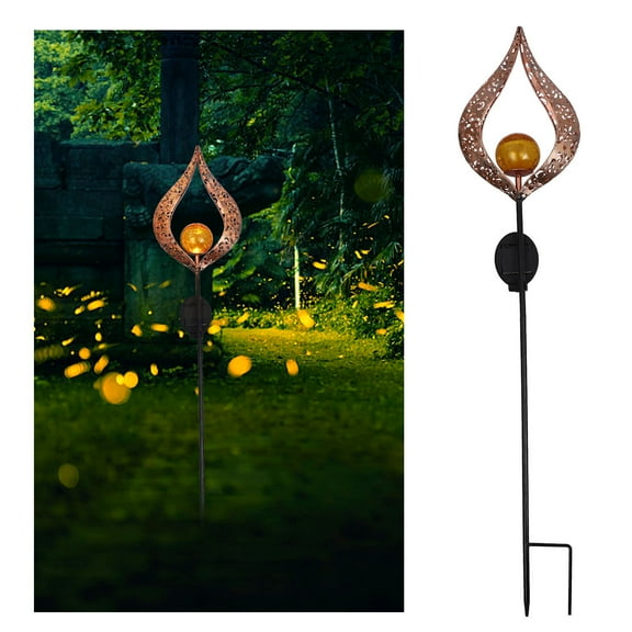 IBASETOY 1Pack Courtyard Light Outdoor Decor Creative Design Flame Shape Solar Lamp Coffee Iron