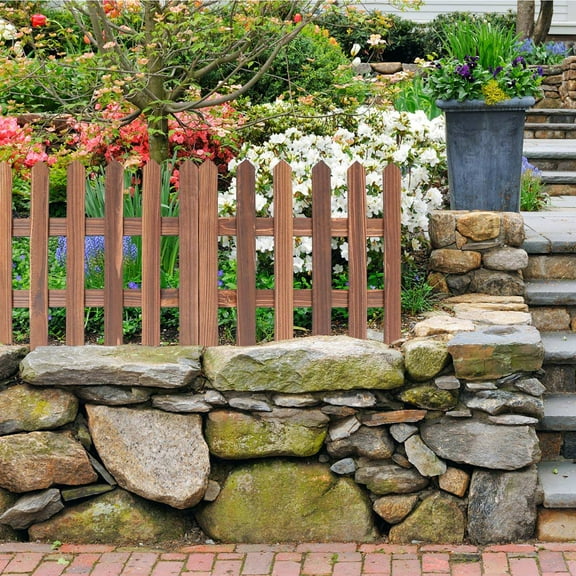 IBASETOY 1Pack Garden Border Fence Light Brown Wood for Protecting Grass and Ground Edges