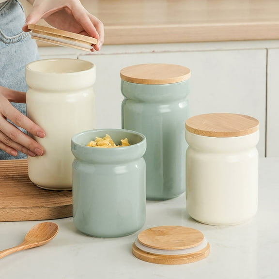 IBASETOY 1Pack Wide Mouth Jar in Light Green Porcelain Storage Canister for Coffee Household Users