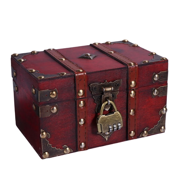 IBASETOY 1Pack Wooden Treasure Box for Props Draw Box in Bedroom Dark Red