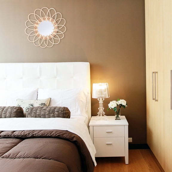 IBASETOY 1Pc Ornate Mirror Decorative Wall Mirror Beige Rattan Vertical Space Increase Women Bedroom