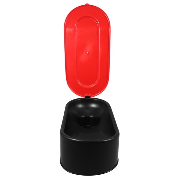 IBASETOY Temporary Toilet with Lid Portable Plastic Bed Pan for Indoor Outdoor Construction and Renovation Use Black