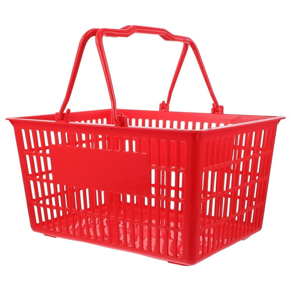 IBASETOY Practical Grocery Basket Red Plastic Storage Basket for Supermarket and Mall Use  Large Capacity