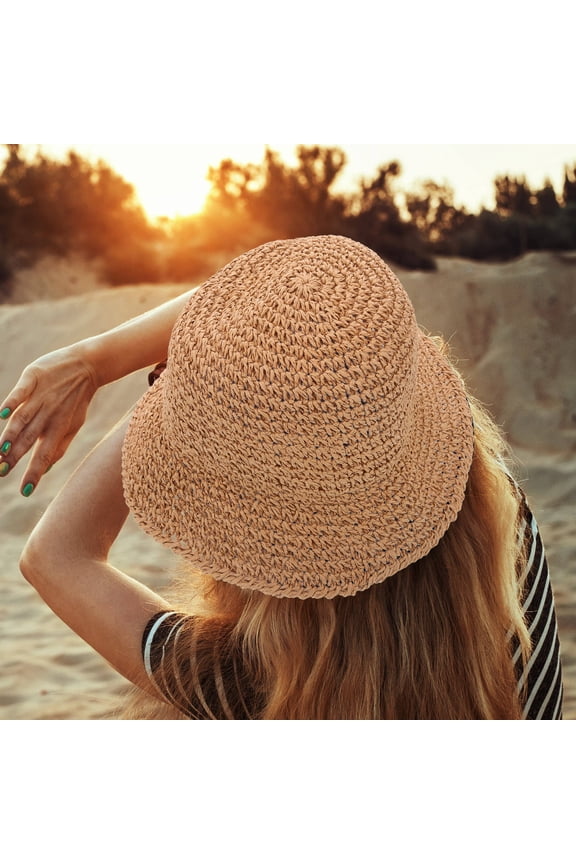UV Protection Bucket Hat 1Pcs Khaki Straw Paper Simple Design Daily Wear Women