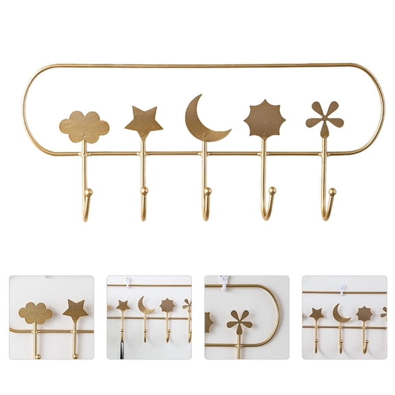 IBASETOY 1Pc Golden Iron Wall-Mounted Hook Clothing Hanger with Star Moon Design for Home
