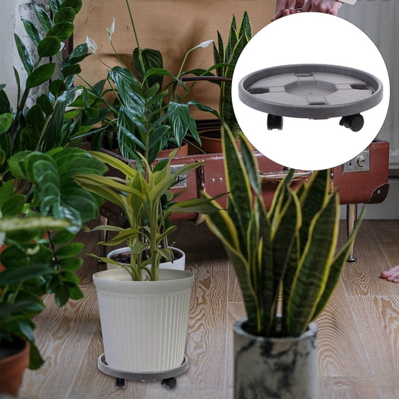 IBASETOY 1Pc Thick Plastic Flower Pot Rack Round Vase Holder with Universal Wheel for Home