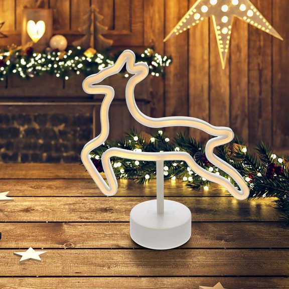 IBASETOY 1Pc Xmas Light Decor White LED Modeling Lamp Fawn Shape for Table and Room Warm Atmosphere
