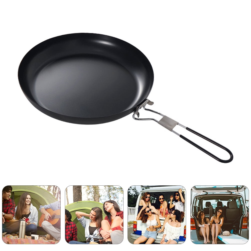 IBASETOY 9 Inch Black Non Stick Cast Iron Frying Pan Skillet with Foldable Handle for Kitchen